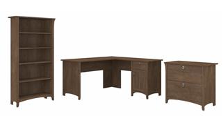 L Shaped Desks Bush 60" W L-Shaped Desk with Lateral File Cabinet and 5 Shelf Bookcase