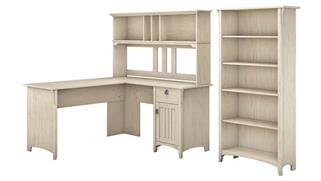 L Shaped Desks Bush 60" W L Shaped Desk with Hutch and 5 Shelf Bookcase