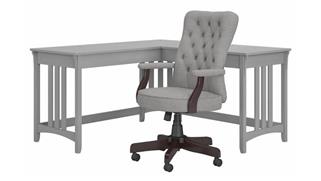L Shaped Desks Bush 60" W L-Shaped Writing Desk with High Back Tufted Office Chair