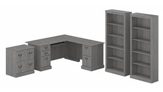 Executive Desks Bush L-Shaped Executive Desk with Lateral File Cabinet and Bookcase Set
