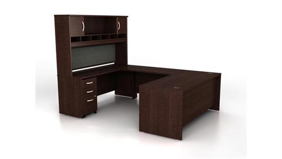 U Shaped Desks Bush 72" W U-Shaped Desk with Hutch and Assembled 3 Drawer Mobile Pedestal
