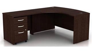 L Shaped Desks Bush 60in W L-Shaped Bow Front Desk with Assembled 3 Drawer Mobile File Cabinet