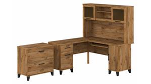 L Shaped Desks Bush 60in W L-Shaped Desk with Hutch and Lateral File Cabinet