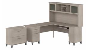 L Shaped Desks Bush 72in W L-Shaped Desk with Hutch and Lateral File Cabinet