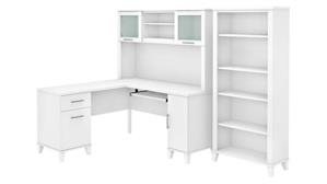 L Shaped Desks Bush 60in W L-Shaped Desk with Hutch and 5 Shelf Bookcase