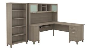L Shaped Desks Bush 72" W L-Shaped Desk with Hutch and 5 Shelf Bookcase