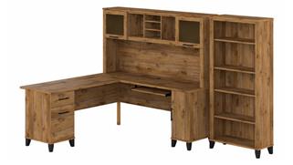 L Shaped Desks Bush 72in W L-Shaped Desk with Hutch and 5 Shelf Bookcase
