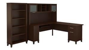 L Shaped Desks Bush 72" W L Shaped Desk with Hutch and 5 Shelf Bookcase
