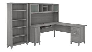 L Shaped Desks Bush 72" W L-Shaped Desk with Hutch and 5 Shelf Bookcase