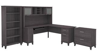L Shaped Desks Bush 72" W L-Shaped Desk with Hutch, Lateral File Cabinet and Bookcase