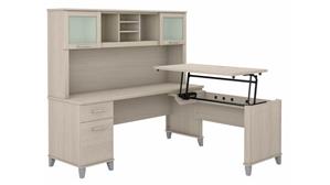 Adjustable Height Desks & Tables Bush 6ft W 3 Position Sit to Stand L-Shaped Desk with Hutch
