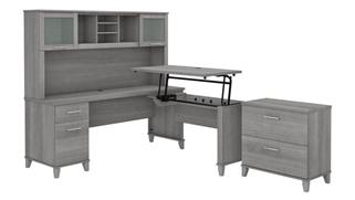 Adjustable Height Desks & Tables Bush 6ft W 3 Position Sit to Stand L-Shaped Desk with Hutch and Lateral File Cabinet