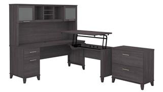 Adjustable Height Desks & Tables Bush 72" W 3 Position Sit to Stand L-Shaped Desk with Hutch and Lateral File Cabinet
