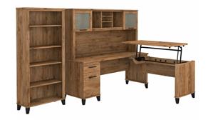 Adjustable Height Desks & Tables Bush 6ft W 3 Position Sit to Stand L-Shaped Desk with Hutch and Bookcase