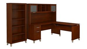 Adjustable Height Desks & Tables Bush 72" W 3 Position Sit to Stand L-Shaped Desk with Hutch and Bookcase