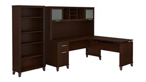 Adjustable Height Desks & Tables Bush 72" W 3 Position Sit to Stand L-Shaped Desk with Hutch and Bookcase