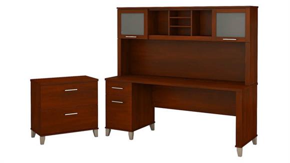 Computer Desks Bush 72" W Office Desk with Hutch and Lateral File Cabinet