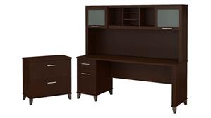 Computer Desks Bush 72in W Office Desk with Hutch and Lateral File Cabinet
