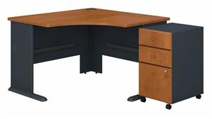 Corner Desks Bush 48in W Corner Desk with Assembled 3 Drawer Mobile File Cabinet