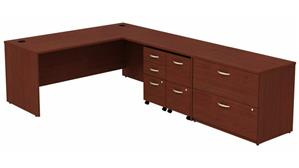 L Shaped Desks Bush 72" W  L-Shaped Desk with (2) Assembled Mobile File Cabinets and (1) Assembled Lateral File Cabinet