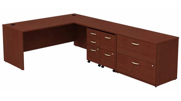 L Shaped Desks Bush 72" W  L-Shaped Desk with (2) Assembled Mobile File Cabinets and (1) Assembled Lateral File Cabinet