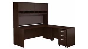 L Shaped Desks Bush 72in W L-Shaped Desk with Hutch and Assembled 3 Drawer Mobile File Cabinet