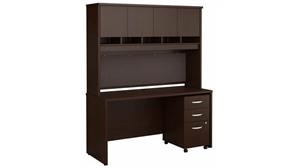Computer Desks Bush 60" W x 24" D Office Desk with Hutch and Assembled 3 Drawer Mobile File Cabinet