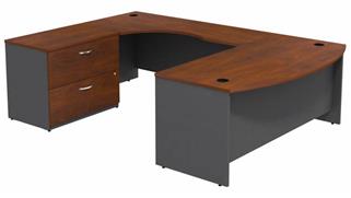 U Shaped Desks Bush 72" W Bow Front U-Shaped Desk with Assembled 2 Drawer Lateral File Cabinet