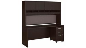 Office Credenzas Bush 72in W x 24in D Credenza Desk with Hutch and Assembled 3 Drawer Mobile File Cabinet