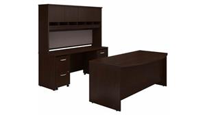 Computer Desks Bush 72in W Bow Front Desk, 72in W Credenza with Hutch and (2) Assembled Mobile File Cabinets