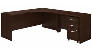 Corner Desks Bush 72in W Right Handed Corner Desk with 48in W Return and Assembled 3 Drawer Mobile File Cabinet