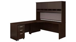 Corner Desks Bush 72in W Left Handed Corner Desk with Hutch and Assembled 3 Drawer Mobile File Cabinet
