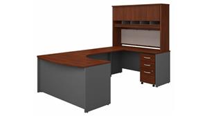 U Shaped Desks Bush 60" W Right Handed Bow Front U-Shaped Desk with Hutch and Assembled Mobile File Cabinet