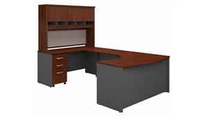 U Shaped Desks Bush 60" W Left Handed Bow Front U-Shaped Desk with Hutch and Assembled Mobile File Cabinet
