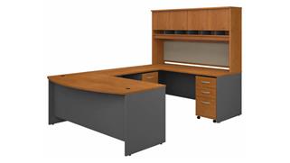 U Shaped Desks Bush 72in W Bow Front U-Shaped Desk with Hutch and (2) Assembled Mobile File Cabinets