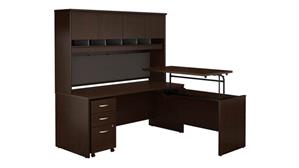 Adjustable Height Desks & Tables Bush 6ft W x 30in D 3 Position Sit to Stand L Shaped Desk with Hutch and Mobile File Cabinet