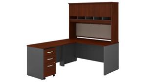 L Shaped Desks Bush 60in W L-Shaped Desk with Hutch and Assembled Mobile File Cabinet