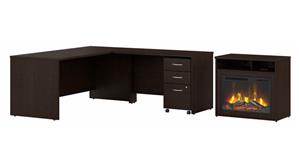 L Shaped Desks Bush 72in W x 30in D L-Shaped Desk, 32in W Electric Fireplace with Shelf, and Assembled 3 Drawer Mobile File Cabinet