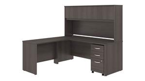 Executive Desks Bush 72" W x 30" D L-Shaped Desk with Hutch, 42" W Return and Assembled Mobile File Cabinet
