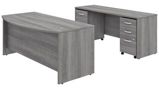 Executive Desks Bush 72in W x 36in D Bow Front Desk and Credenza with 2 Assembled Mobile File Cabinets