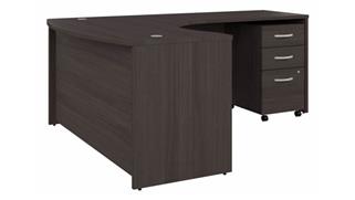 L Shaped Desks Bush 60in W x 43in D  L-Shaped Bow Desk with Assembled 3 Drawer Mobile File Cabinet