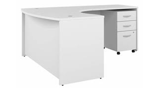 L Shaped Desks Bush 60in W x 43in D  L-Shaped Bow Desk with Assembled 3 Drawer Mobile File Cabinet