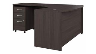 L Shaped Desks Bush 60" W x 43" D  L-Shaped Bow Desk with Assembled 3 Drawer Mobile File Cabinet