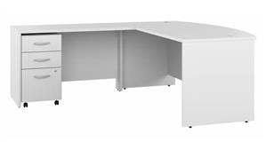 L Shaped Desks Bush 72in W L-Shaped Bow Front Desk with Assembled 3 Drawer Mobile File Cabinet