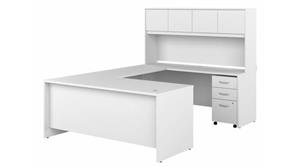 U Shaped Desks Bush 72in W x 30in D U-Shaped Desk with Hutch and Assembled 3 Drawer Mobile File Cabinet