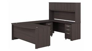 U Shaped Desks Bush 72" W x 36" D U-Shaped Desk with Hutch and Assembled Mobile File Cabinets (2 Drawer and 3 Drawer)