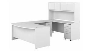 U Shaped Desks Bush 72in W x 36in D U-Shaped Desk with Hutch and Assembled Mobile File Cabinets (2 Drawer and 3 Drawer)
