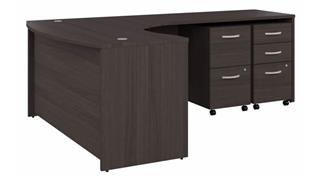 L Shaped Desks Bush 60" W x 43" D L-Shaped Bow Desk with Assembled Mobile File Cabinets (2 Drawer and 3 Drawer)