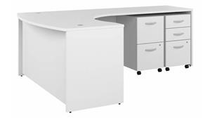 L Shaped Desks Bush 60in W x 43in D L-Shaped Bow Desk with Assembled Mobile File Cabinets (2 Drawer and 3 Drawer)
