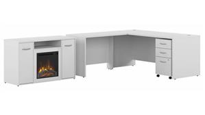 L Shaped Desks Bush 72in W x 30in D L-Shaped Desk, 48in W Electric Fireplace TV Stand, and Assembled 3 Drawer Mobile File Cabinet